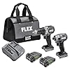 FLEX 24V Brushless Cordless 2-Tool Combo Kit: 1/2-Inch 2-Speed Drill Driver and 1/4-Inch Hex Impact Driver with (2) 2.5Ah Lithium Batteries and 160W Fast Charger - FXM201-2A