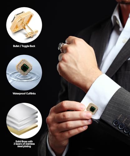 Square Colored Crystal Diamond Set Cuff Links for Men – Tuxedo Suit Accessories, Cufflinks for Men4