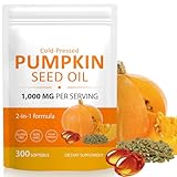 Pumpkin Seed Oil Capsules, 300 Softgels Cold Pressed Pumpkin Seed Oil Softgels Rich in Essential Omega-3/6 Fatty Acids & Zinc, Phytosterols for Hair Growth Supports Prostate Function