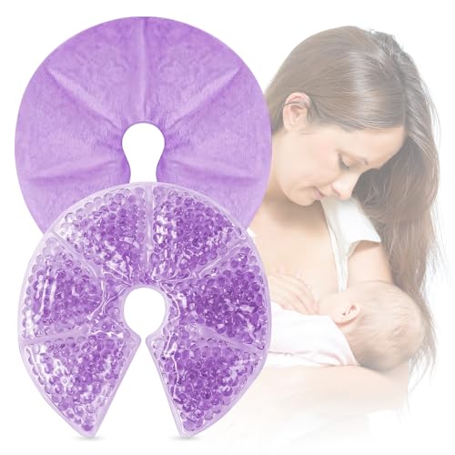 Impoditiongs 3-in-1 Stilleinlagen Waschbar, Kühlpads & Wärmekissen Stilleinlagen für Brust, Wiederverwendbar Brustpads, Hilft Bei der Linderung Von(2 Stück, Lila)