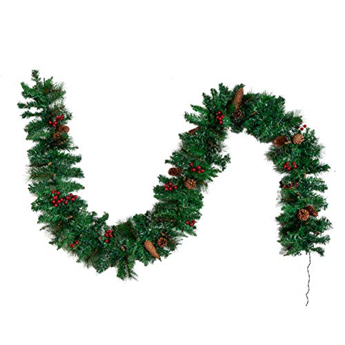 Joyin 9 Ft Christmas Garland Prelit 10-Inch Diameter With 50 Lights/Silver Bristle/Pine Cones/Red Berries #TOP1