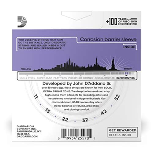 Image of D'Addario EJ13-3D 80 /20 Bronze Acoustic Guitar Strings, Custom Light 11-52, 3 Sets