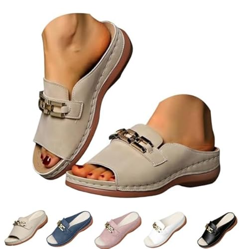 Women's Orthopedic Platform Wedge Sandals With Arch Support Comfortable Low Heel Wide Width Womens Summer Slippers ? (khaki,25.5
