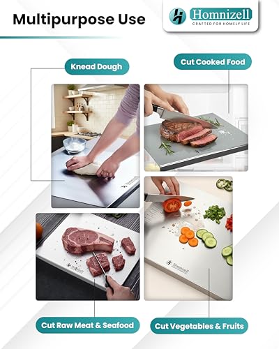 Image of Premium Large Countertop Stainless Steel Chopping Board (35 x 31 cm) - Heavy-Duty Kitchen Cutting Board for Vegetables, Fruits, Meat & Roti Making - Hygienic, Rust-Resistant & Easy to Clean