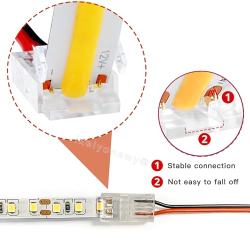 Image of 2Pin 10mm Led Light Strip Connectors 22Awg 150mm /6In Cob Single Color Extension Connector Solderless Adapter Terminal for Cob 12V /24V Light Strips (7Pcs)