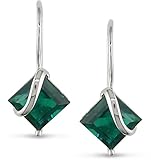 10k White Gold Simulated Emerald Earrings