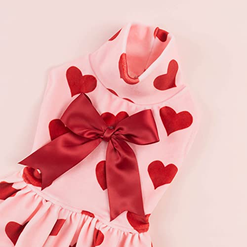 Cutebone Dog Velvet Dress Turtleneck Pink Puppy Skirt Costume Valentines Day Love Pet Outfit Cat Clothes With Bow Hair Rope Cvd02Xs X-Small #TOP1