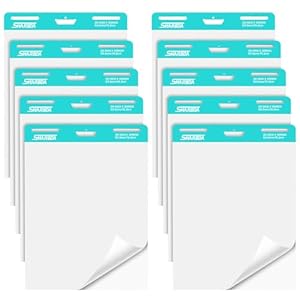 SHARBDA Sticky Easel Pad, 25 in x 30 in,Flip Chart Paper, Chart Paper for Teachers, Large Self-Stick Easel Paper,Super Sticky & Bleed-Resistant,30 Sheets/Pad,10 Pads