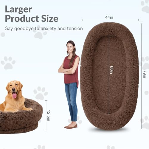 79"x44"x12.5" Human Dog Bed for Adult Faux Fur Washable Human Dog Bed Portable Handle, Egg Orthopedic Foam Human Bed, Extra Large, Brown by CABZOON - Used condition - Image 2