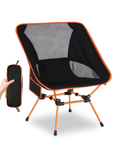Ultralight Portable Camping Chair, Lightweight Camping Chair for Outdoor, Folding Camping Chair with Carry Bag and Side Pocket, Sturdy and Durable Camp Chair, Hiking, Picnic, Fishing - Orange