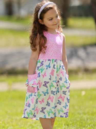 Vieille 4T Dress for Girls Summer Dresses Size 5 Hollow Tie Back Beach Sundress with Pockets Hot Pink — view 2