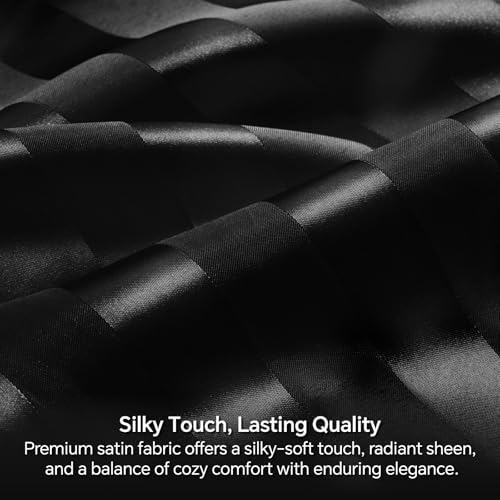BEDELITE Jacquard Striped Satin Sheet Queen Size, Black, 4 Pieces - image 4