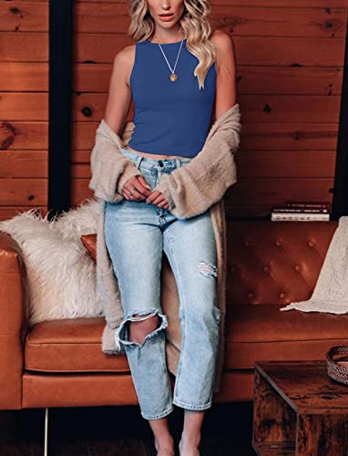 Fallorchid Women's Sleeveless Crop Tops Crew Neck Summer Causal Camisole Tanks (Navy,Small,Us,Alpha,Adult,Female,Small,Regular,Regular) #TOP2