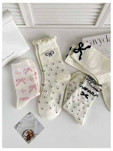 WDIRARA Women's 4 Pairs Cute Bow Ankle Socks Novelty Soft Frilly Sock for girl teen2
