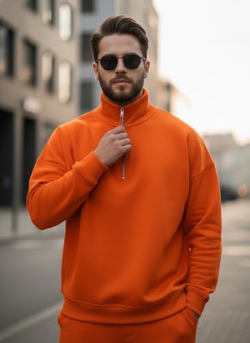 Image of Mack Jonney Solid Half Zipper Track Suit for men | Co-ord Set | Warm Fleece Tracksuit Set | Full Sleeve Sweatshirt
