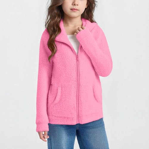 Girls Zip Up Fleece Hoodie Jacket Cute Trendy Full-Zip Sweatshirt Outwear Warm Winter Coat with Pockets 5-14 Years2