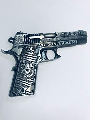 BigTexas Metal Texas Pistol Refrigerator Magnet Bottle Opener with &lsquo;We Don&rsquo;t Dial 911&rsquo; and...