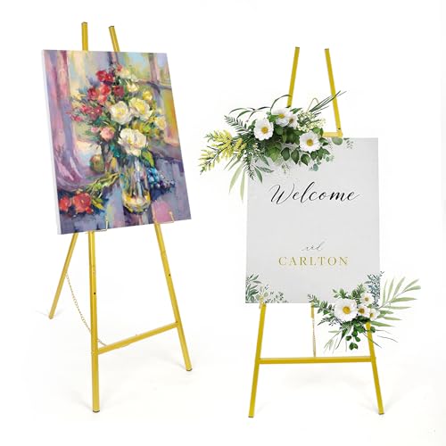 EIPTLOS 4-Tier Gold Easel Stand for Sign 2 PACK Large Adjustable Height Display Easel for Wedding Sign Party Posters Commercial Display Heavy Duty Metal Painting Art Easel Exhibit Stand