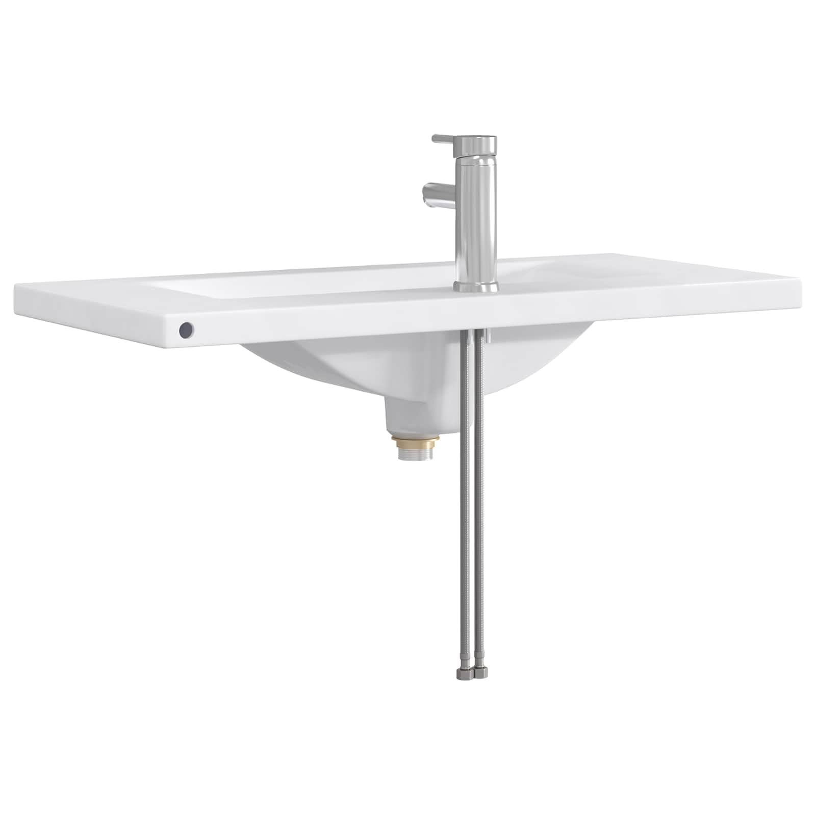 Umywalka łazienkowa chromowana, metalowa, 81 x 40 x 17,5 cm, z kranem i szybkim odpływem, nowoczesne wzornictwo, do umywalki i mebli łazienkowych, trwała i odporna na korozję