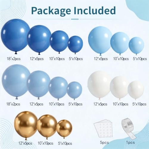 Image of Zesliwy Dusty Blue White Gold Balloons Arch Kit, Latex, Party Decoration
