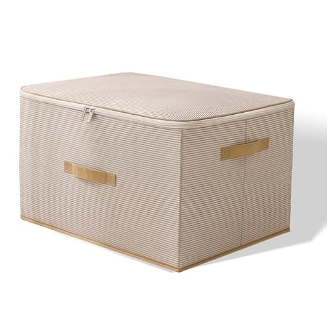 13 Qt Foldable Storage Bins with Zipper Lid & Handles, Durable Polyester Fabric Organizer for Closet, Home & Office (Beige)
