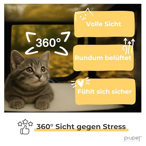 PiuPet® Katzentransportbox I Ideal für Katzen I Stabile Transporttasche mit großem Blickfeld I Transportbox Katze Groß - Stilvolle Katzenbox mit herausnehmbarer Fleecematte