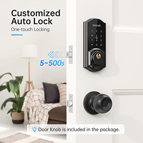 Smart Lock Front Door Lock Knob Set - Keyless Entry Deadbolt With Door Knob,Bluetooth Digital Keypad Deadbolt With Handle Set,Auto Lock, App,Fob, Code,Easy To Install,Gifts For New Home,Black #TOP2