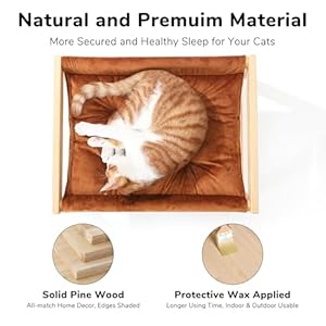 FUKUMARU Cat Couch Bed, Plush Velvet Elevated Bed for Indoor Cats, 21 x 16.5 Inch Wooden Pet Hammock, Suitable for Cat, Dog, Bunny, Rabbit, Kitten and Small Animal, Brown FUKUMARU Cat Couch Bed Plush Velvet Elevated Bed for Indoor Cats 21 x 165 Inch Wooden Pet Hammock Suitable for Cat Dog Bunny Rabbit Kitten and Small Animal Brown