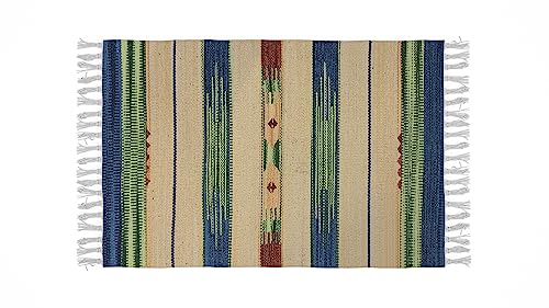 HOME ZEN HOUSEHOLD LINEN Tapis de bain cuisine chambre en coton art.kilim avec franges lavable en machine à motifs ethniques colorés (50 x 110 cm, dessin 6 -...
