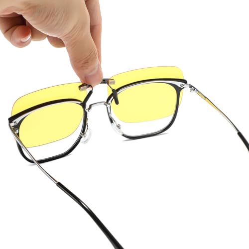 Clip on Polarized Night Vision Driving Glasses, Blocker To Wear Over Prescription Glasse -Clip on Compact3