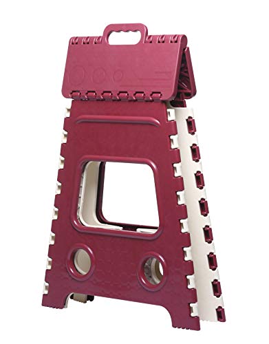 Image of Varmora 18-Inch Folding Stool for Sitting - Super Strong Plastic Stool for Home Use, Kitchen & Travel - Lightweight Foldable Step Stool with Portable Handle
