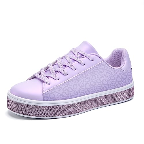 Image of UUBARIS Women's Glitter Tennis Sneakers Neon Dressy Sparkly Sneakers Rhinestone Bling Wedding Bridal Shoes Shiny Sequin Shoes