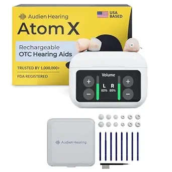 Audien Atom X OTC Hearing Aids with Touchscreen, Bluetooth, and Accessories Bundle