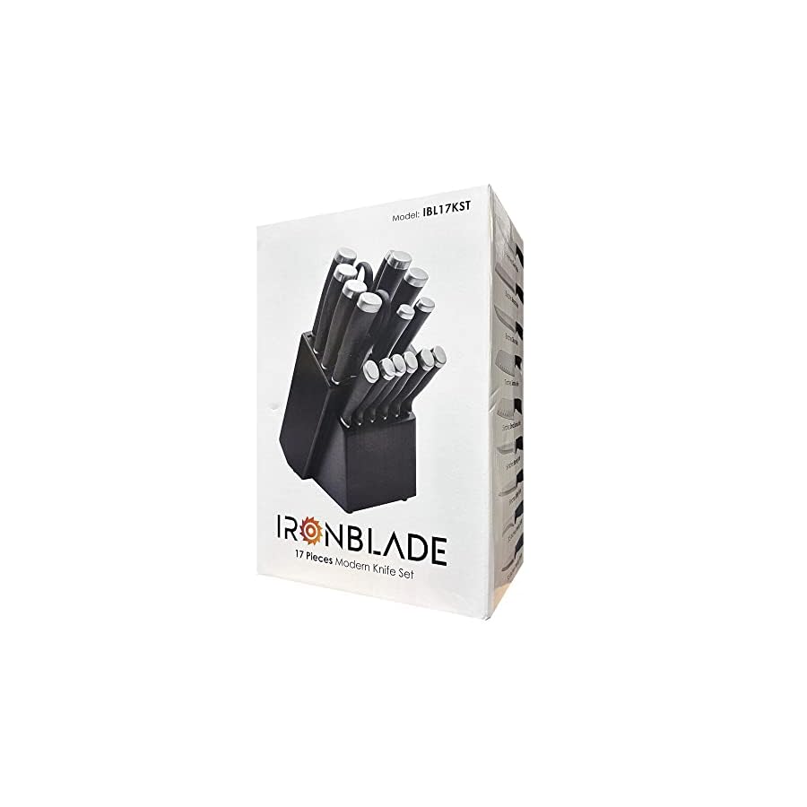 IRONBLADE Knife Set, 17-Pieces Kitchen Knife Set with Block Wooden German Stainless Steel with Special Blade Sharpener