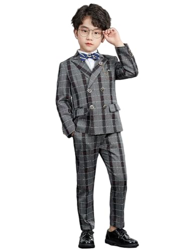 Costume à carreaux garçon 3 pièces avec veste gilet et pantalon élégant