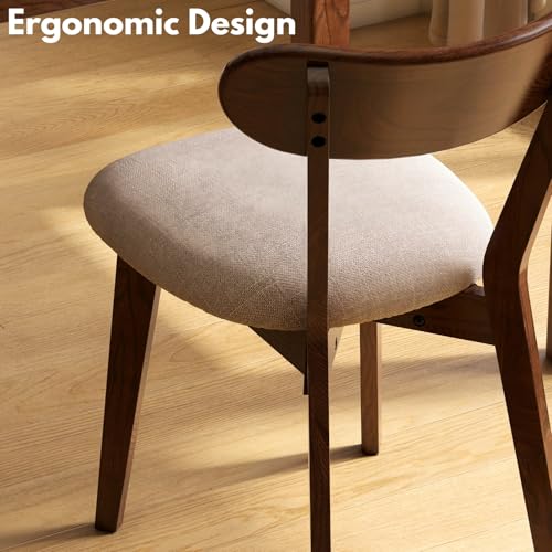 Image of 100% Solid Wood Dining Chairs,Mid Century Modern Dining Chairs with Rounded Backrest,Kitchen,Dining Room Chairs Set of 1 /2 /4 (2, Walnut Color Grey Upholstery)