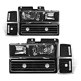 ADCARLIGHTS Black Housing Headlight Assembly for 1994 1995 1996 1997 1998 Obs Chevy Silverado/C10...