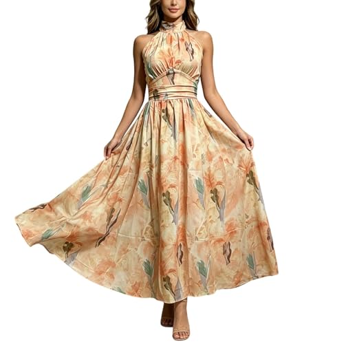 Image of Generisch Effortless Flowing Boho Midi Dress with Abstract Patterns for the Beach, Ideal Women's Casual Dress for Holiday, Leisure, orange, 3XL