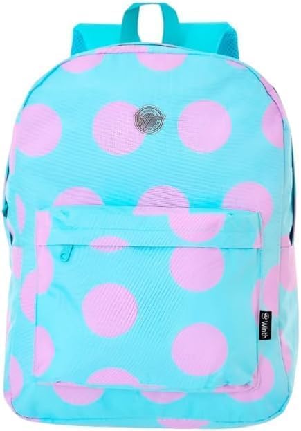 Mochila Feminina Juvenil Escolar 40L Impermeável – Estampa de Bolinhas, Espaçosa, Confortável e Ideal para Escola e Faculdade (Verde Água)