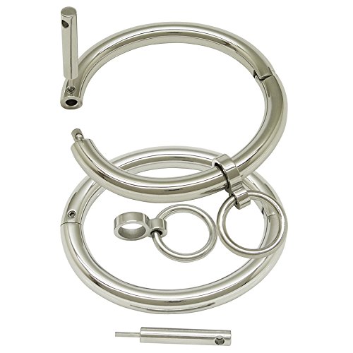 ACECHANNEL Stainless Steel Lockable Wrist Ankle Cuffs Removable O Ring (Ankle Cuffs 90mm)