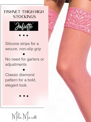 Image of Mila Marutti Fishnet Thigh High Stockings for Women with Lace Top | Fish Net Stockings Lingerie | Colored Fishnets