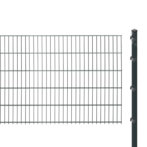 Doppelstabmattenzaun inkl. Pfosten zum Einbetonieren (Höhe: 103 cm, Länge: 4 m) | Doppelstabmatten in Anthrazit | UV- und witterungsbeständig