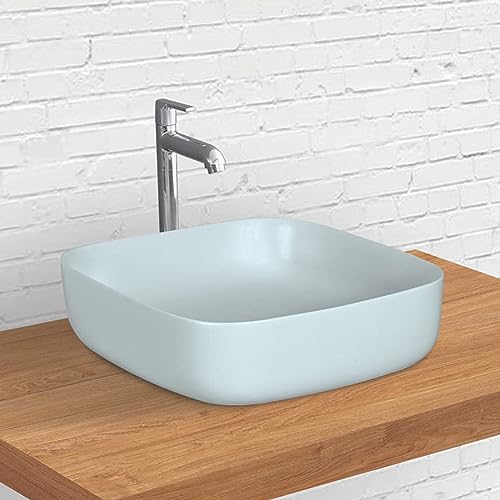 Image of Designer Table Top Wash Basin for Bathroom | Counter Top Wash Basin /Sink for Living Room (16.33 x 16.33 x 4.52 Inch, Kolar (Thunder Matt))