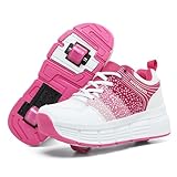 HOVERKICKES Roller Sneakers for Boys Girls with Rechargealbe Wheels Becomel Roller Skate Wheelies Shoes for Kids Pink