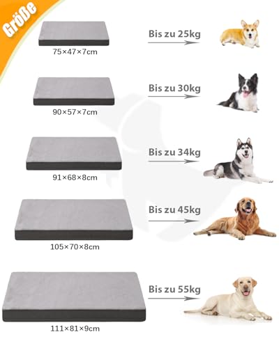 KSIIA Hundebett Orthopädisch Grosse Hunde, Hundekissen Waschbar 91x68cm, Hundebetten mit Abnehmbarer Deckel, Hundematte Doppelseitig Wendbare, Dunkelgrau