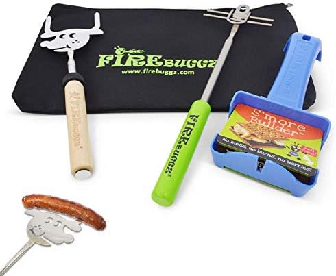 Firebuggz Telescopic Extendable Smores Sticks Includes Flipp Stikk, Rotating Animal Roaster, Smore Builder Bundle with Bag - Smore Sticks for Grilling Camping Fire Pit Enjoyment
