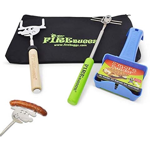 Firebuggz Telescopic Extendable Smores Sticks Includes Flipp Stikk, Rotating Animal Roaster, Smore Builder Bundle with Bag - Smore Sticks for Grilling Camping Fire Pit Enjoyment Cover