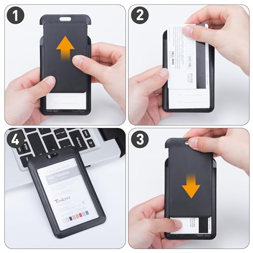 Teskyer 3 Pack Sliding ID Badge Holder, Heavy Duty ABS Plastic Work Name Card Holders for Office School IDs Credit Cards Proximity Key Cards Driver\'s Licenses and Passes, Vertical Style Black - Thumbnail 4