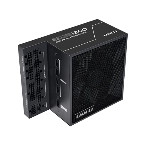 Lian Li Edge Series-1300W Full Modular Power Supply-80 Plus Platinum-ATX 3.0, 3.1-PCIE 5.1-L-Shape Design for Dual Chamber Case-120mm FDB Fan-Supports up to 4X USB Devices-Black (EG1300BE.US)