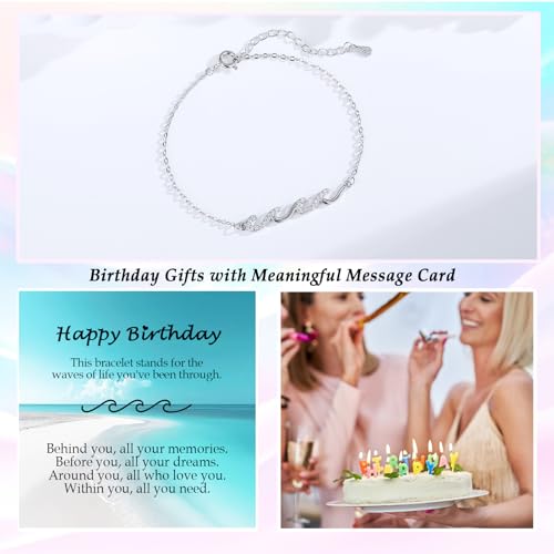Birthday Gifts for Women, Cool Waves Bracelet Gift for Happy Birthday 21st, 30th, 40th, 50th, 60th Birthday Gift Ideas for Women Ladies Bestie Friend Sister Mom Daughter Wife Grandma2